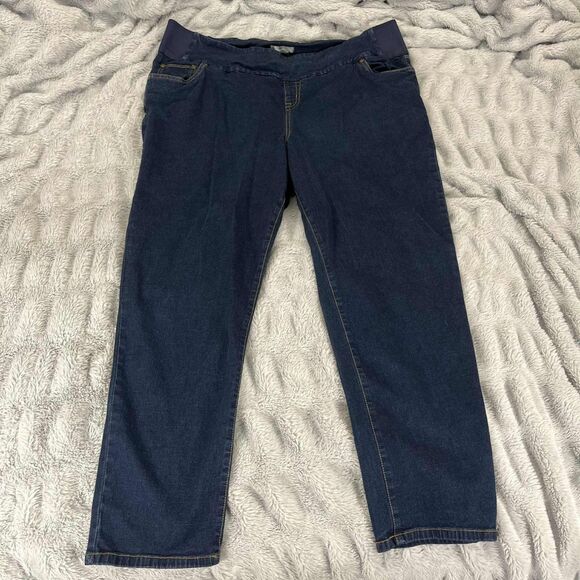 Woman Within Jeans Women 22W Straight Leg Pull On Stretch Dark Wash Denim Plus - Picture 1 of 8